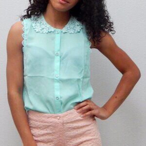 Mint Green Scalloped Peter Pan Chiffon Tank